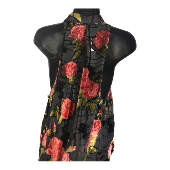 Free People black sheer velvet dark floral cowlneck tie‎ neck blouse size medium - Picture 11 of 16